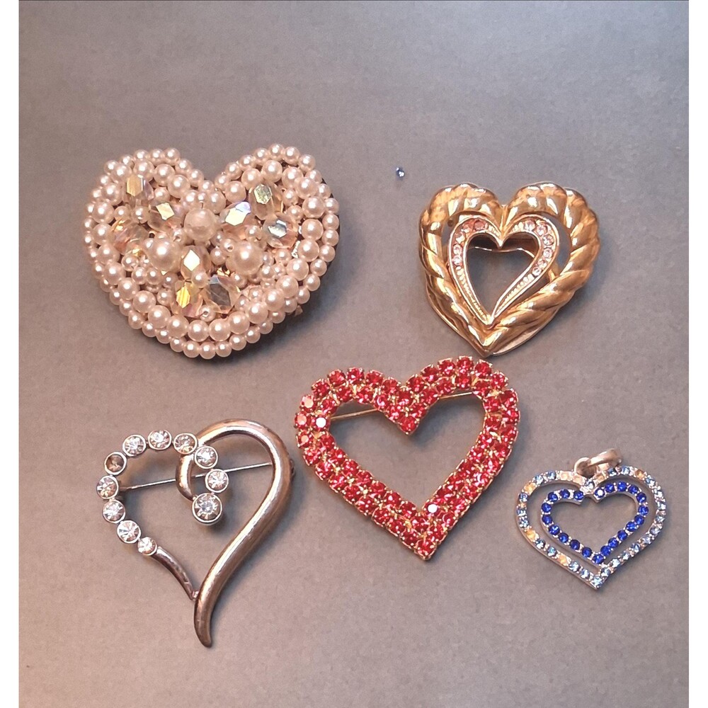Vintage Heart Jewelry Lot OTC Rhinestone Crafting Repairs